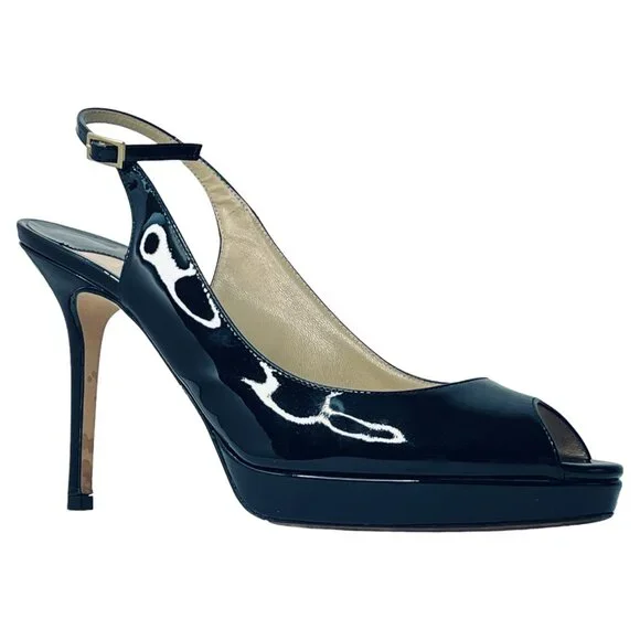 JIMMY CHOO Nova Patent Peep Toe Slingback 100mm Platform Sandal Pumps + Box - Picture 12 of 16